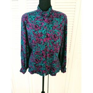VTG Pendleton Country Sophisticates Blouse Women Sz 14P MultiFloral Cottagecore